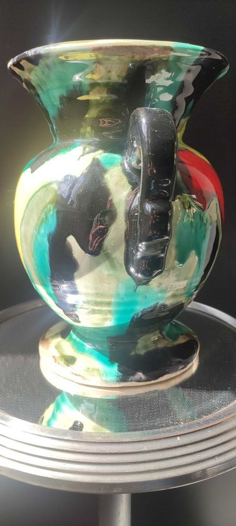 Vase Art D&eacute;co en c&eacute;ramique &agrave; gla&ccedil;ures flamm&eacute;es 