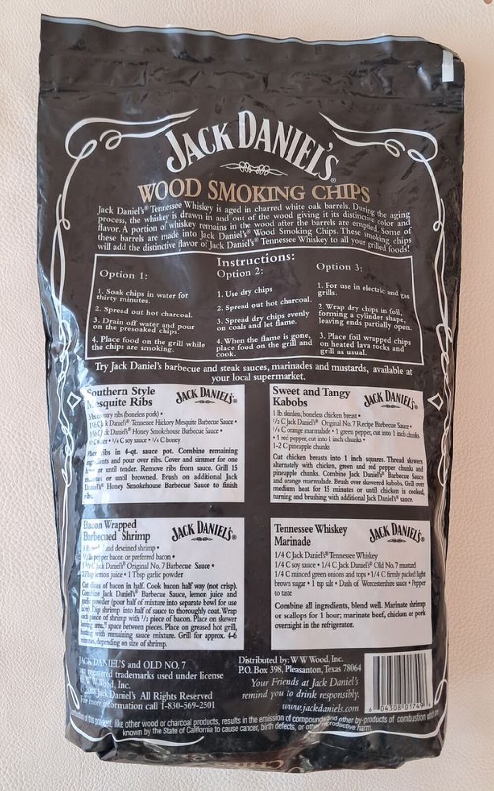 sac de copeaux de bois de f&ucirc;t de whisky Jack Daniel's n&deg; 7 
Cuisine