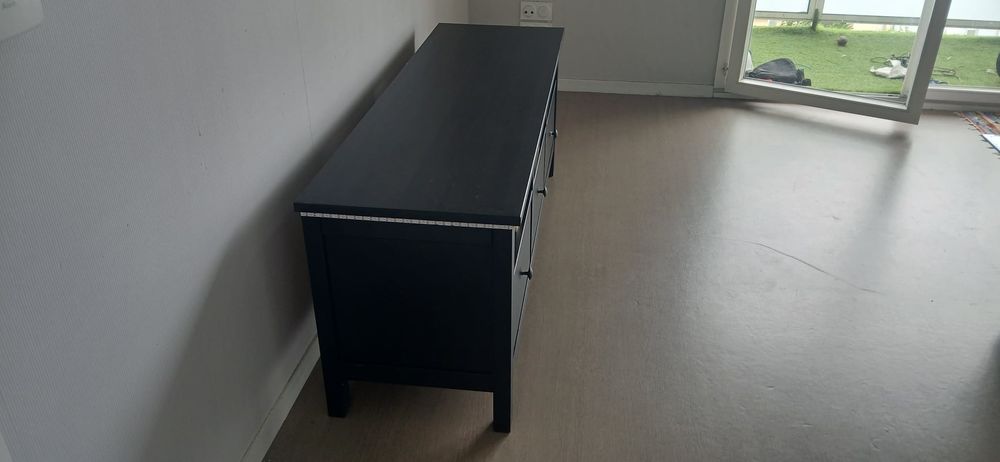 Meuble TV bas bois fonc&eacute; 3 tiroirs Meubles