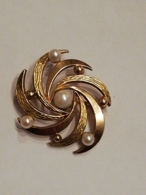 Broche ancienne Plaqu� Or FIX art d�co/PERLES/VINTAGE 28 �cuisses (71)