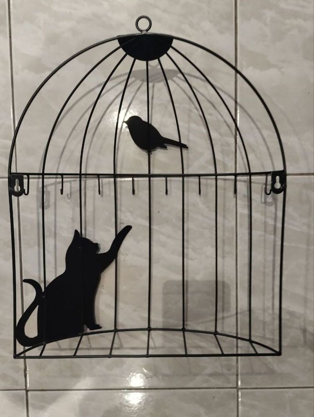 Porte cl&eacute; mural cage &agrave; oiseau chat Décoration