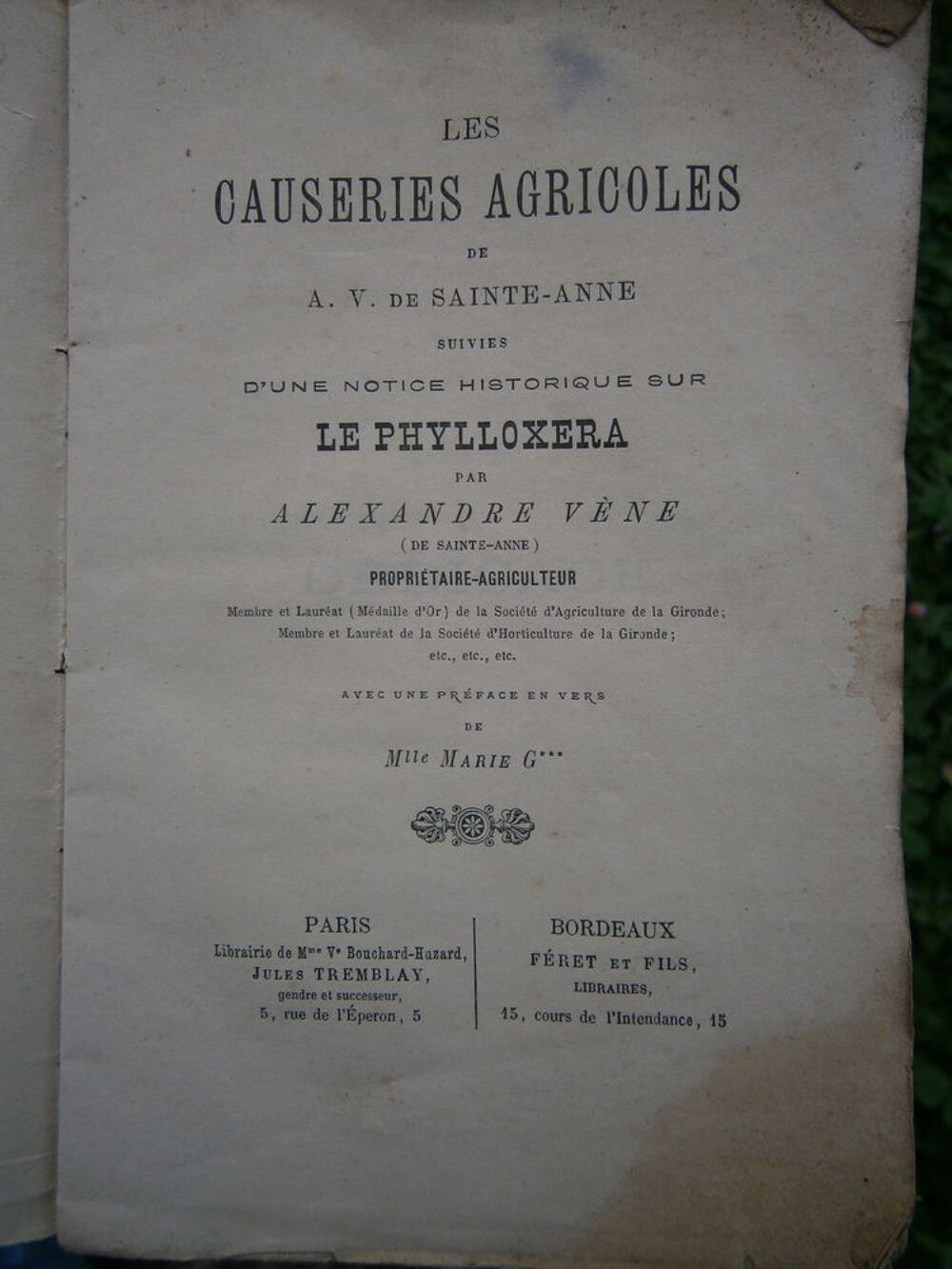 LIVRE ANCIEN CAUSERIES AGRICOLES 1877 