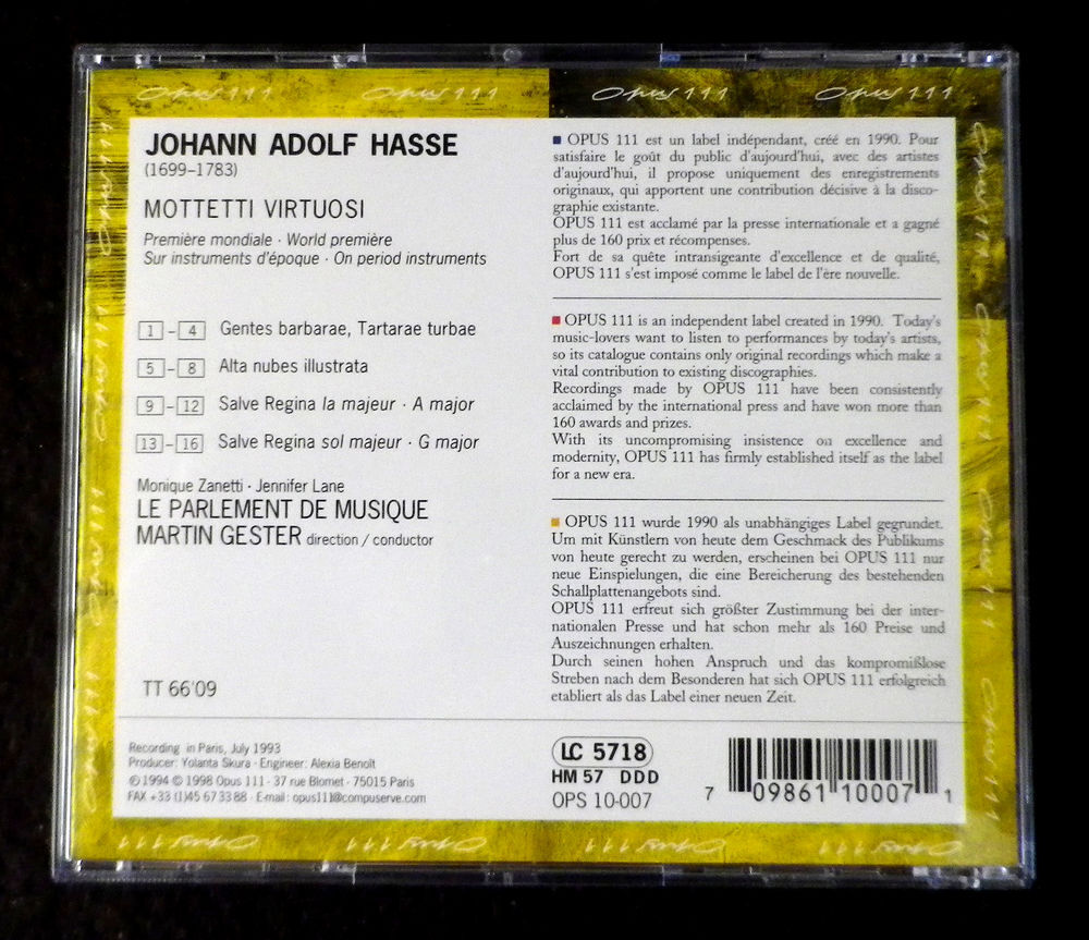 CD - Hasse - Motteti Virtuosi CD et vinyles