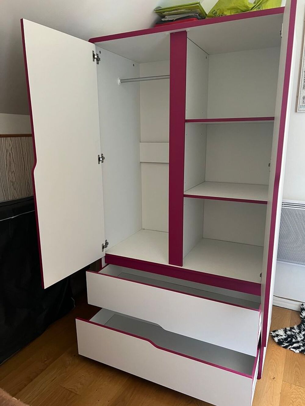 Chambre compl&egrave;te MOBY 1 personne blanc / fushia(conforama) Meubles