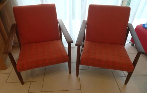 Paire de fauteuils bas en teck et tissus/ type scandinave  600 Aubagne (13)