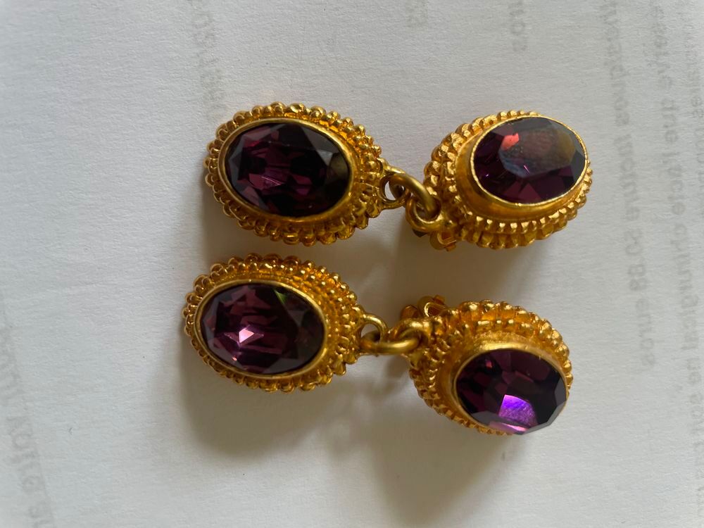 BO Clip pendante ovale perl&eacute;e Dor&eacute;e avec strass Fuchsia Bijoux et montres