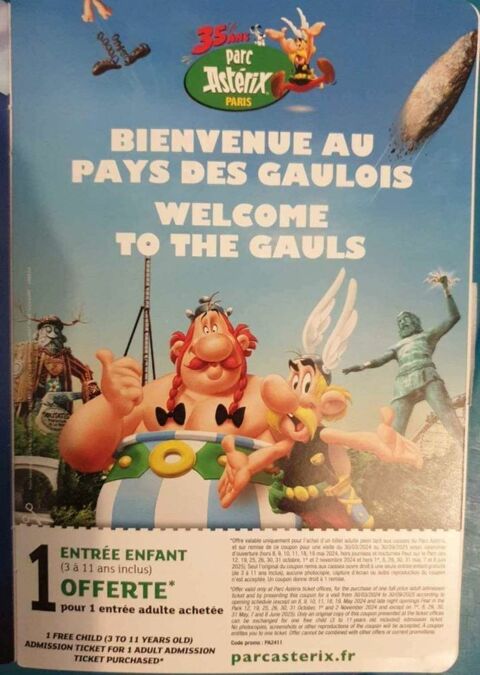 Entre parc Asterix - 1 enfant offerte pour 1 adulte achete 20 Corcelles-ls-Cteaux (21)