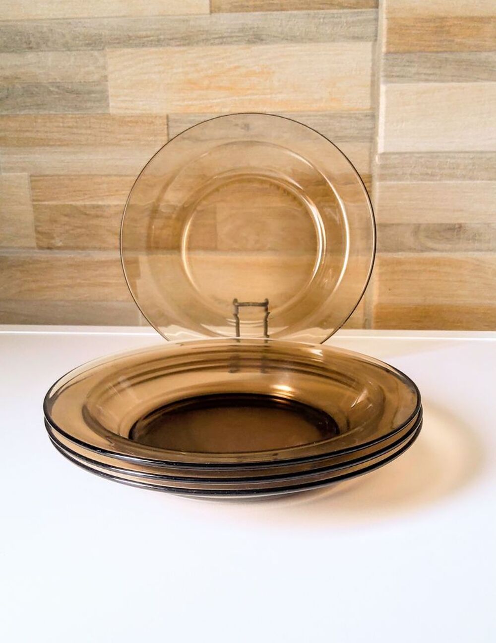 Vaisselle Arcoroc verre fum&eacute; ? assiettes &agrave; soupe X 4 Cuisine