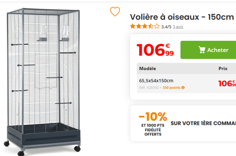 voli&egrave;re , cage 150cm  pour oiseau 40 18340 Levet