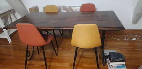 Table salon en bois et pied de table en forge 110 Bidart (64)