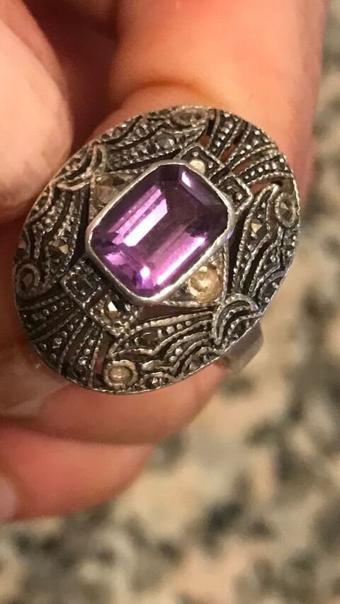 bague ancienne argent pierre amthyste et marcassites 85 Brem-sur-Mer (85)
