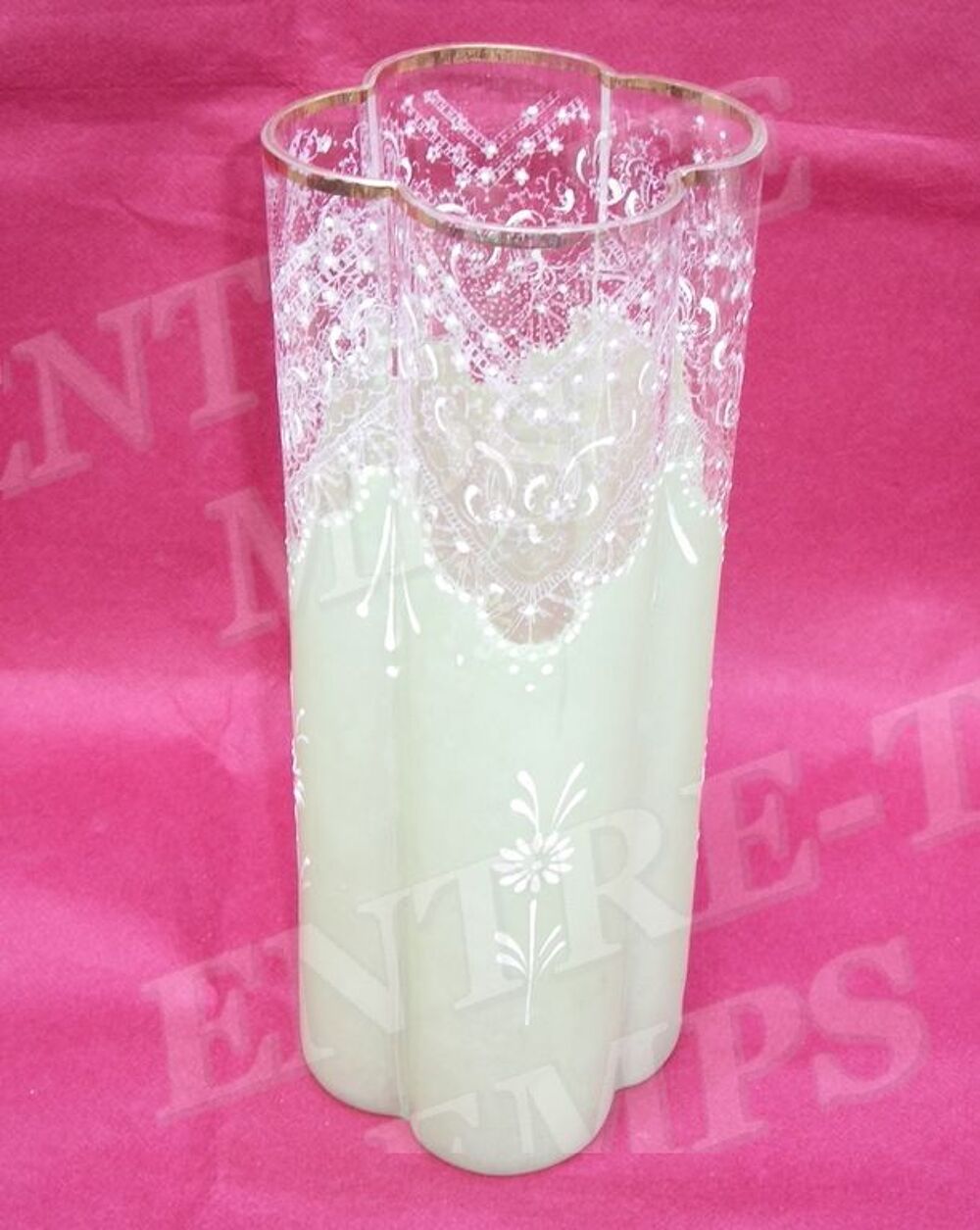 ANCIEN VASE POLYLOB&Eacute; VERRE/CRISTAL &Eacute;MAILL&Eacute; 1900 Décoration