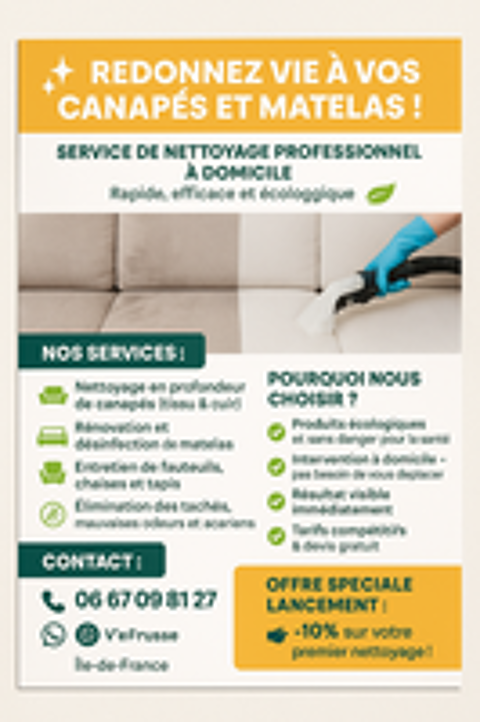   Nettoyage de canapé, fauteuils, matelas 