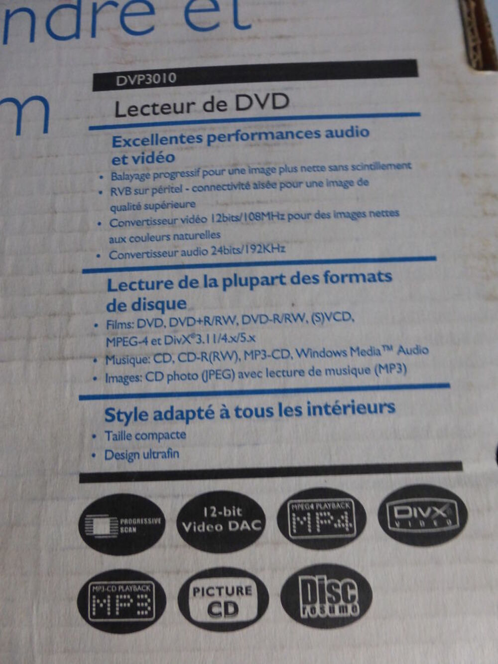 LECTEUR DE DVD 3010 audio et vid&eacute;o PHILIPS neuf Photos/Video/TV
