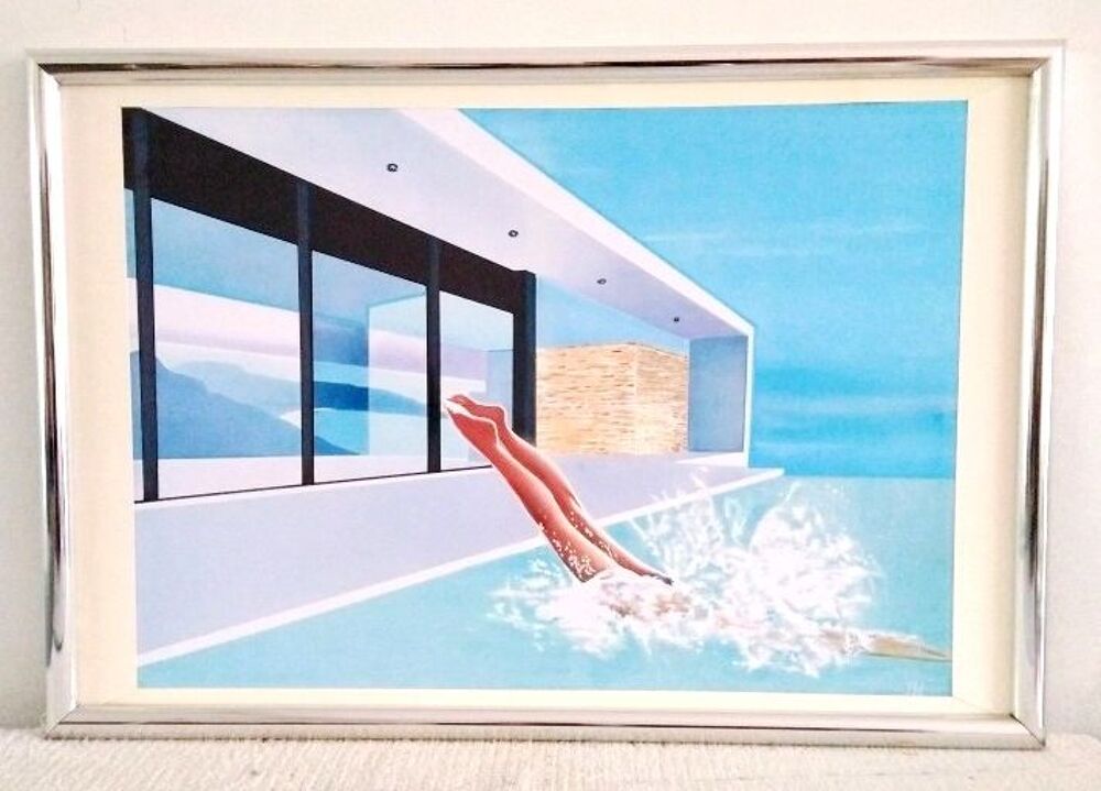 Tableau "femme dans une piscine" style David Hockney Décoration