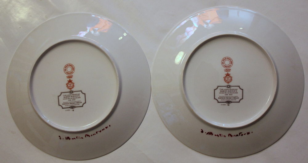 JEAN MARTIN-BONTOUX (1927-2002)
2 assiettes Limoges sign&eacute;es 
