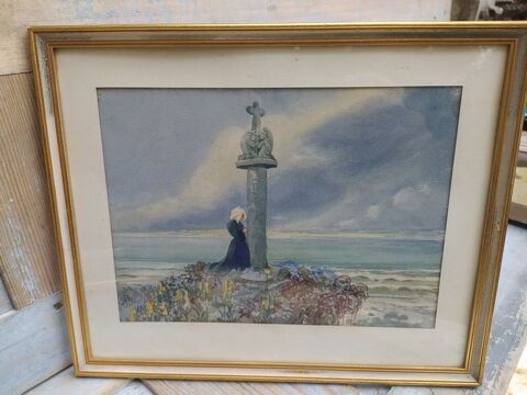 ANDRÉ DES GACHONS Aquarelle Bretagne Religieuse au Calvaire 180 Loches (37)