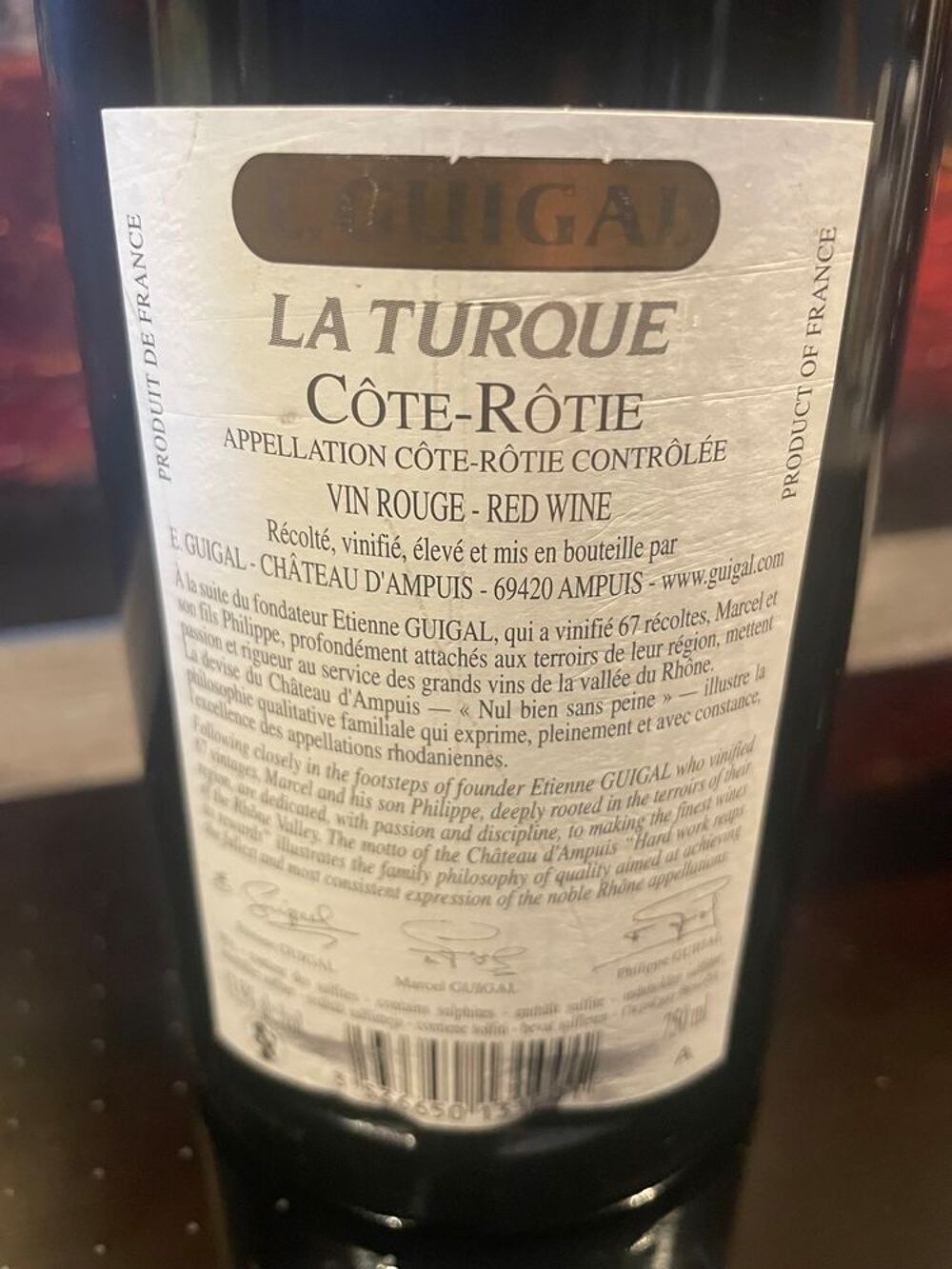 1 Bt COTE-ROTIE LA TURQUE 2012 GUIGAL Cuisine