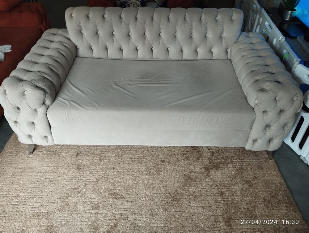 Canap&eacute; velours capitonn&eacute; 3 pi&egrave;ces Meubles