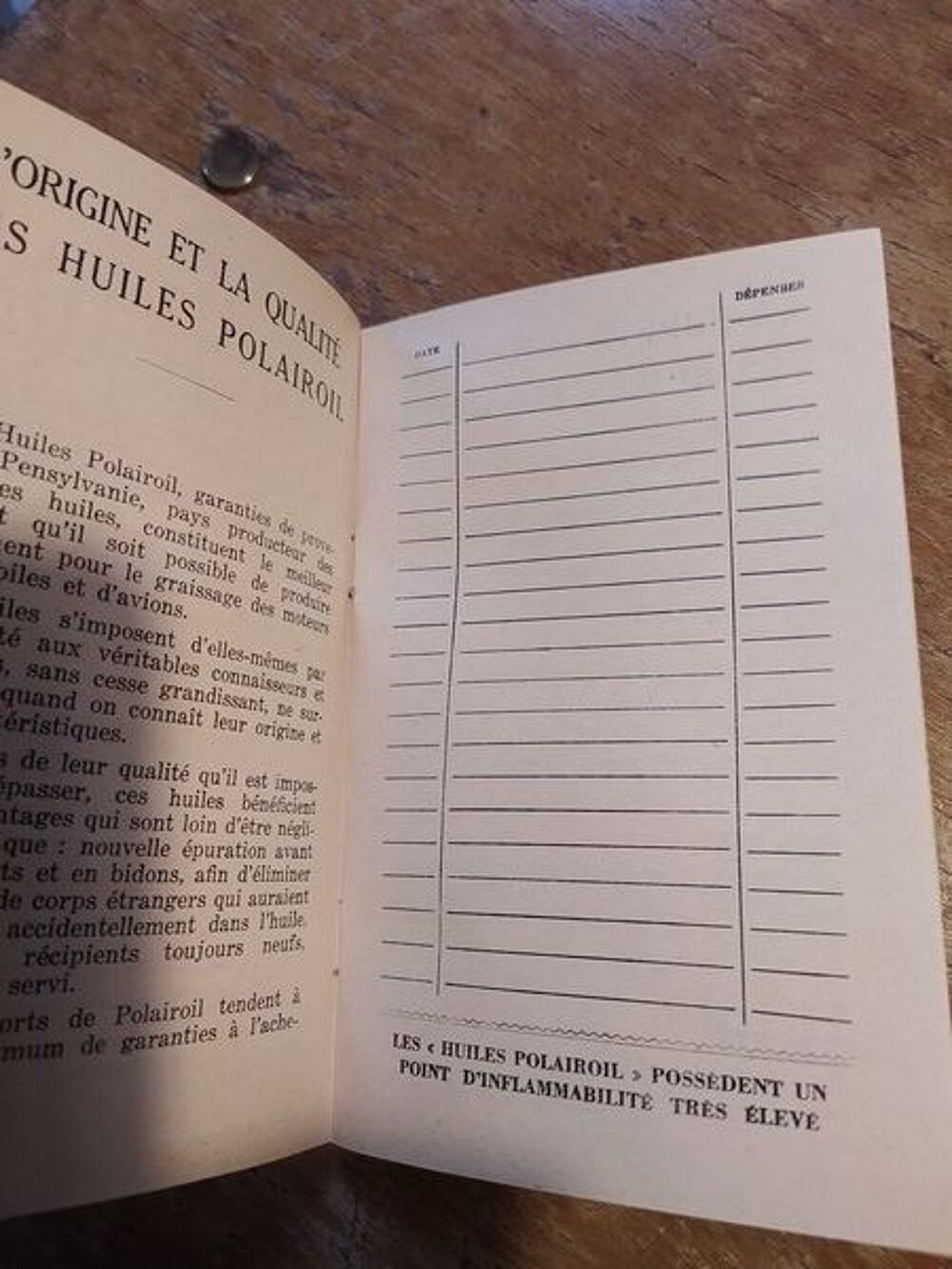 Ancien Carnet Publicitaire Huiles Polairoil 