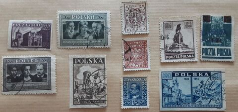 10 timbres à collection  POLOGNE oblitérés des années 1946 2 Pontoise (95)