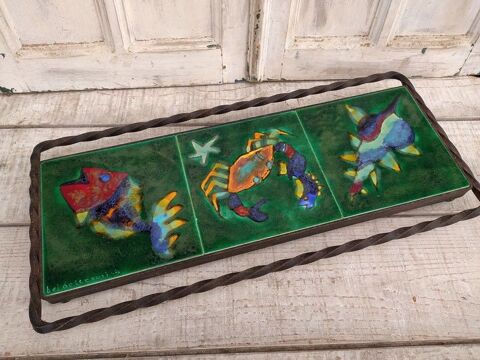 Dessous de Plat D�cor Poissons Crabe C�ramique Vintage  
70 Loches (37)