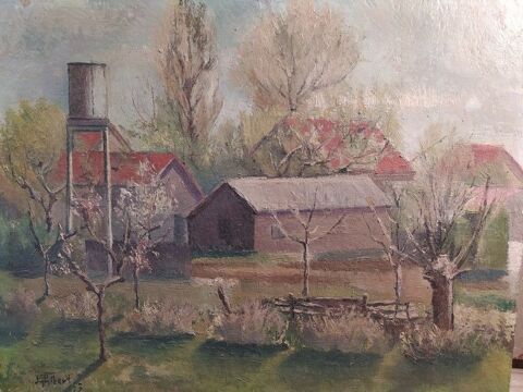 Tableau Paysage Corps de Ferme Signé P. Gibert 1953 65 Loches (37)