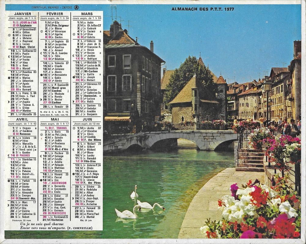 Calendrier des PTT 1977 