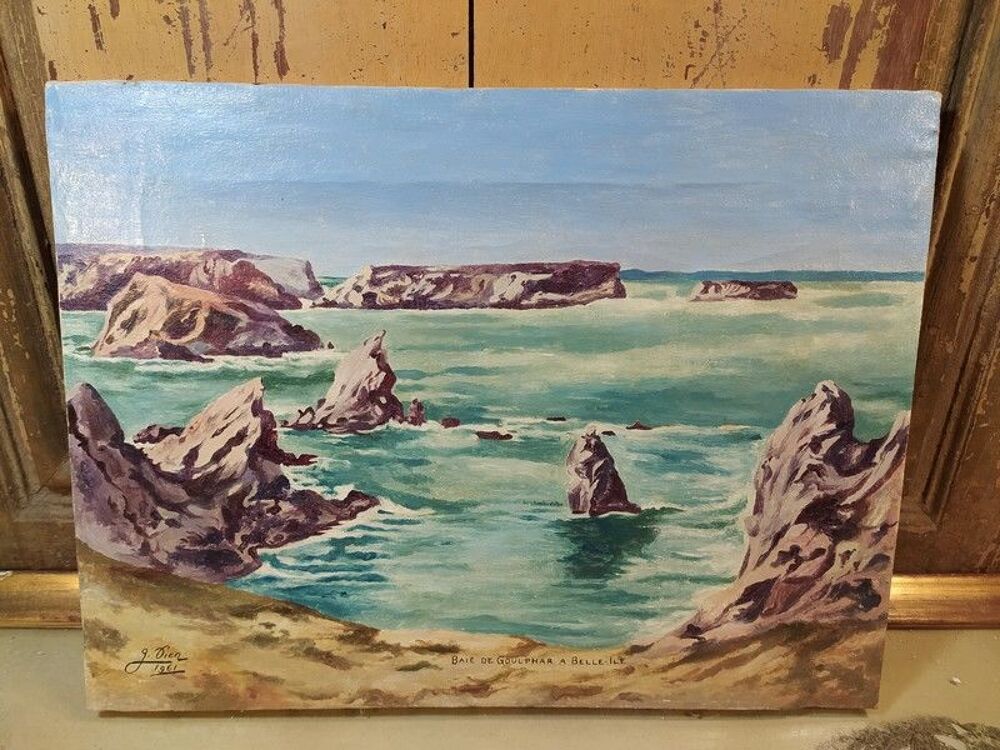 Tableau Marine Baie de Goulphar Belle-Ile-en-Mer Sign&eacute; 1961 Décoration
