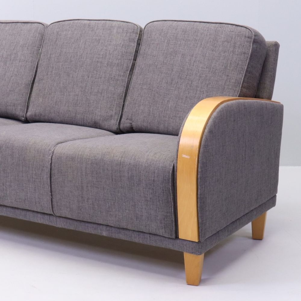 Canap&eacute; 3 places de style Art d&eacute;co tissu gris et bois cintr&eacute; Meubles