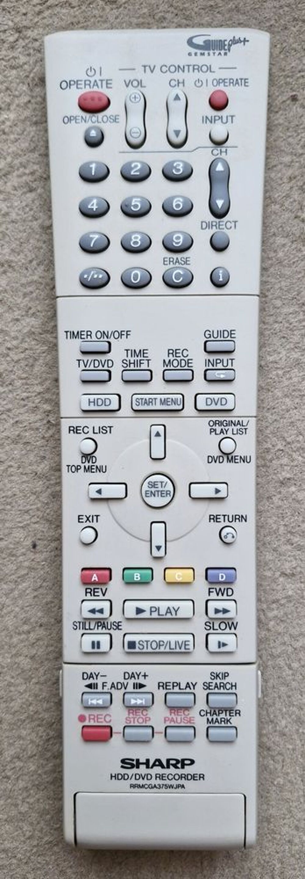 SHARP RRMCGA375WJPA T&eacute;l&eacute;commande enregistreur HDD/DVD Audio et hifi
