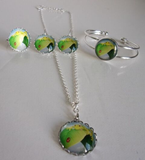 Parure Argente 4 pices cabochon 2cm collection Grenouille2 5 Lennon (29)