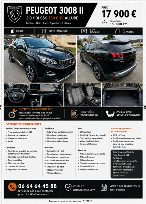 Peugeot 3008 2.0 HDi 16V 150ch FAP Premium Pack 2008 occasion Vannes 56000