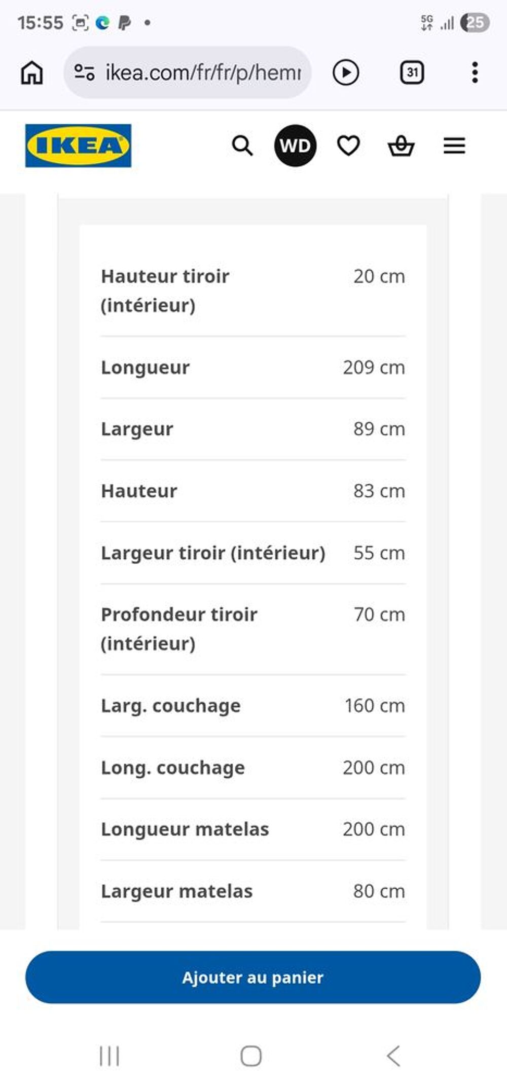 Lit banquette IKEA HEMNES 2 places, blanc ? 80x200 cm ? 170€ Meubles
