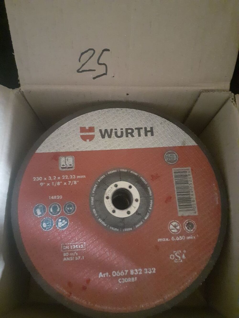 Lot de 25 disques a meuler couper 230 x 3.2 PIERRE neuf WURTH Marque professionnel 80 euros les 25 disques a couper meuler tron&ccedil;onner Bricolage