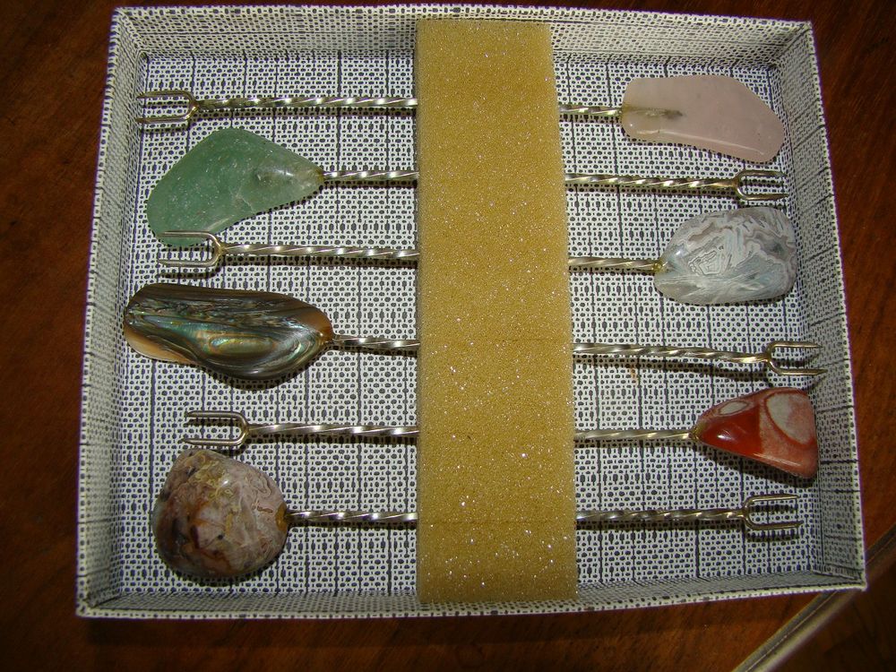 Coffret 6 piques &agrave; ap&eacute;ritif avec pierres naturelles 1960 Cuisine
