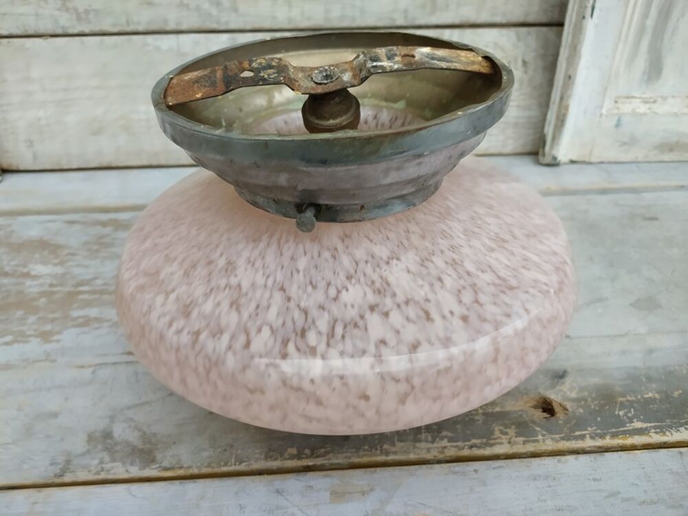 Ancien Plafonnier Verre Clichy Rose Mouchet&eacute; Art D&eacute;co 
Décoration