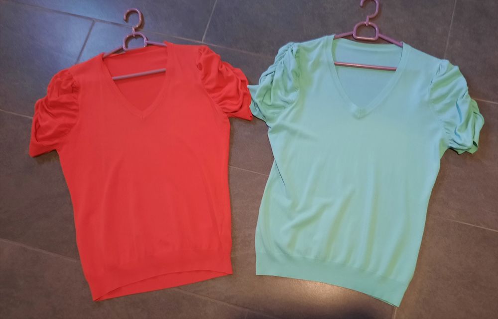  Pull fin corail ou bleu ciel manches gigots T 40 - 40 / 42 Vêtements