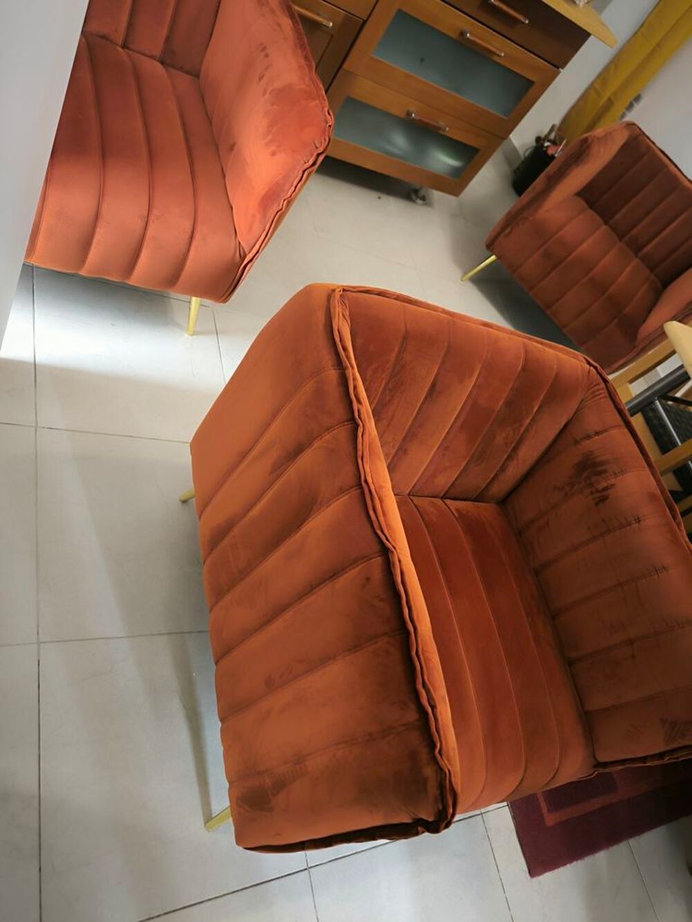 Fauteuil Velour Terracotta Meubles