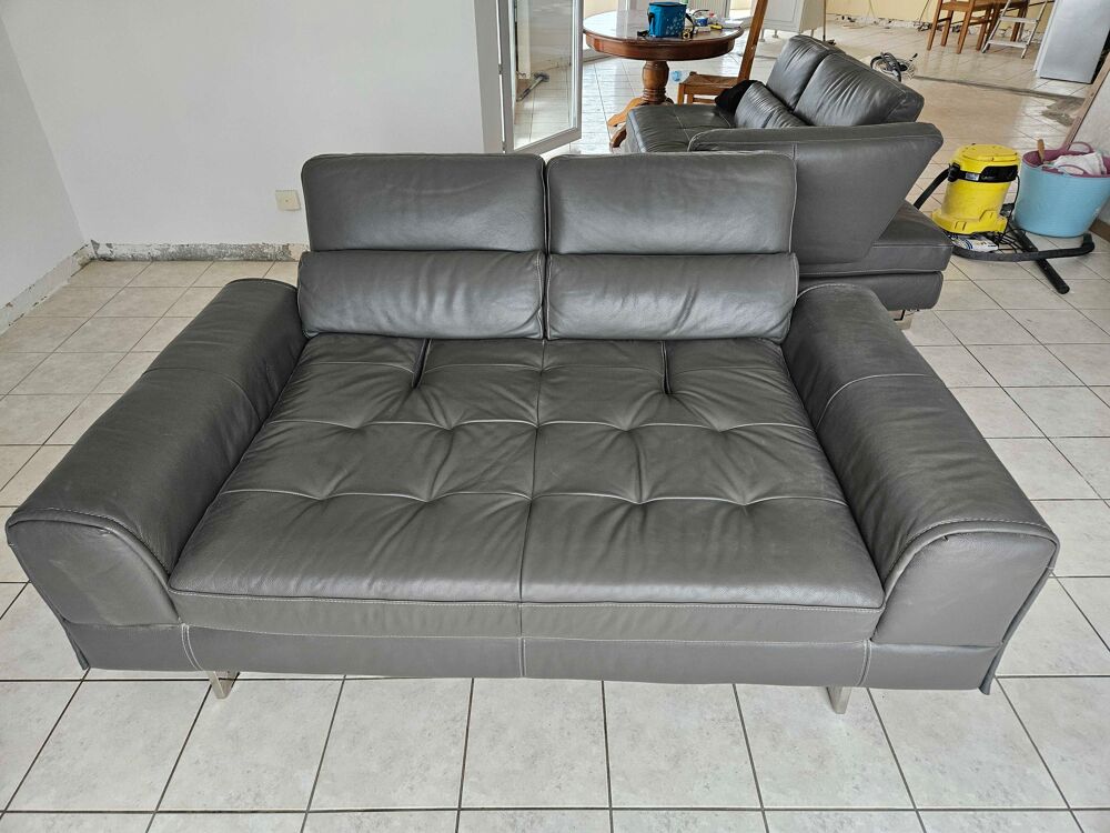 Canap&eacute; Cuir gris fonc&eacute; Cuir Center Meubles