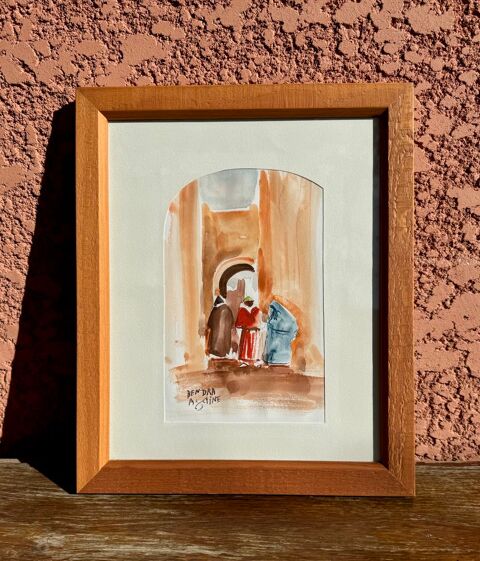 Aquarelle authentique ; Tableau orientaliste contemporain 40 Merville (31)