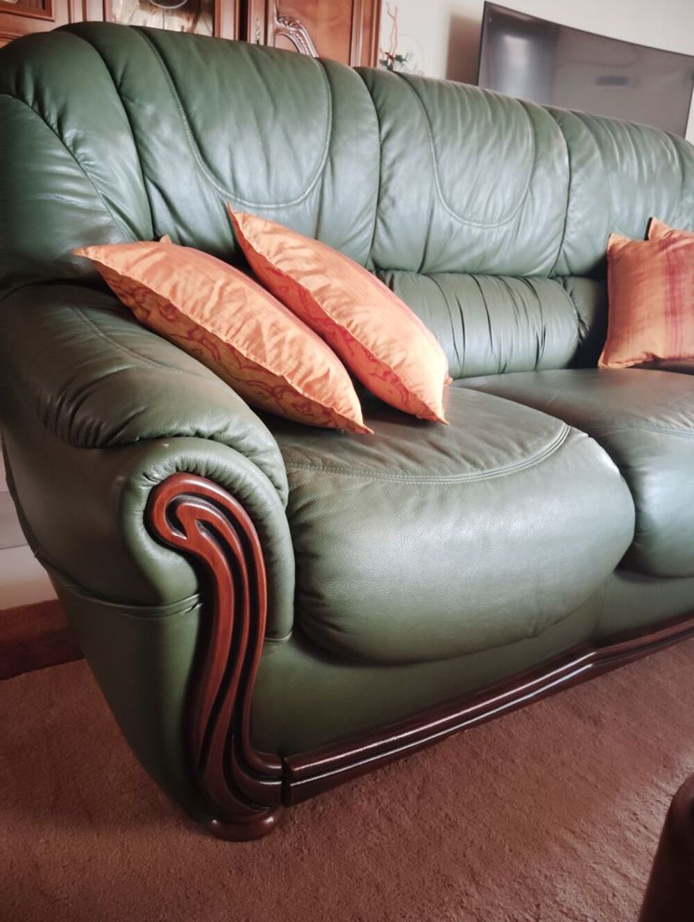Ensemble canap&eacute;s et fauteuil en cuir v&eacute;ritable Meubles