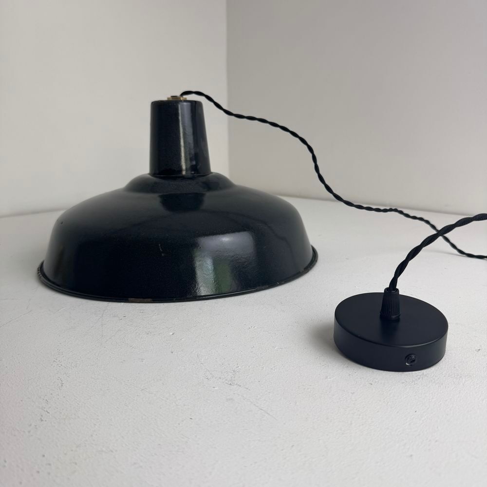 ANCIENNE SUSPENSION D'ATELIER INDUSTRIEL EMAILLEE 35,5 CM Décoration