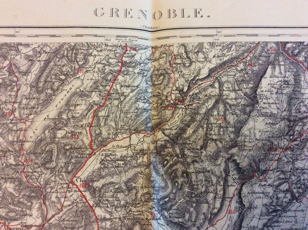 Carte &Eacute;tat Major ancienne (XIX&eacute;me) papier Grenoble 178 