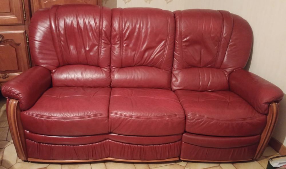 Canap&eacute; cuir + fauteuil bordeaux Meubles