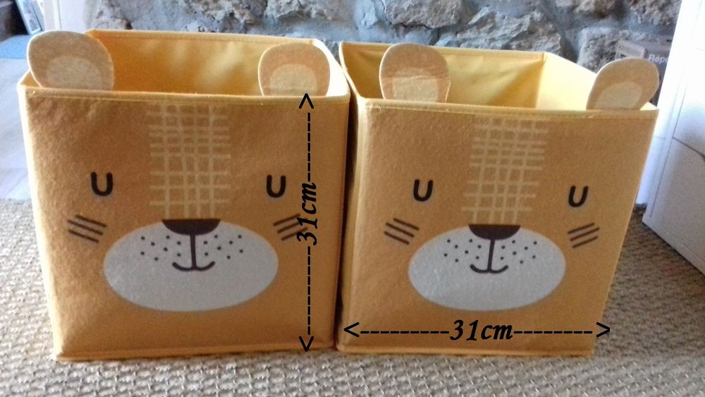 Lot 2 casiers tissus jaune - Cr&eacute;ation - Motif ours Mobilier enfants