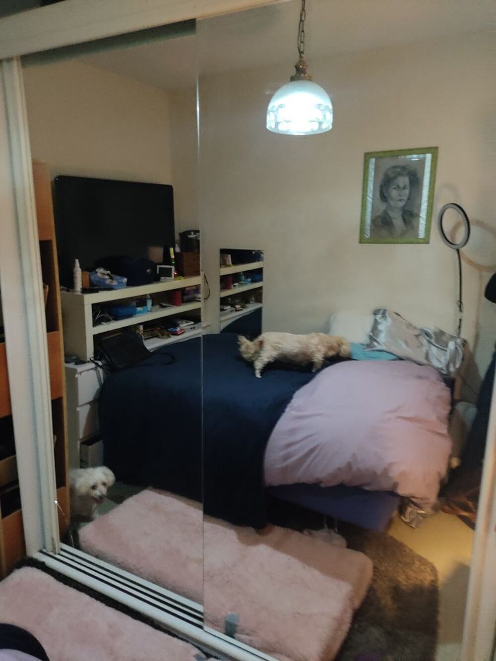 grande armoire blanche. portes coulissantes avec miroir. Meubles