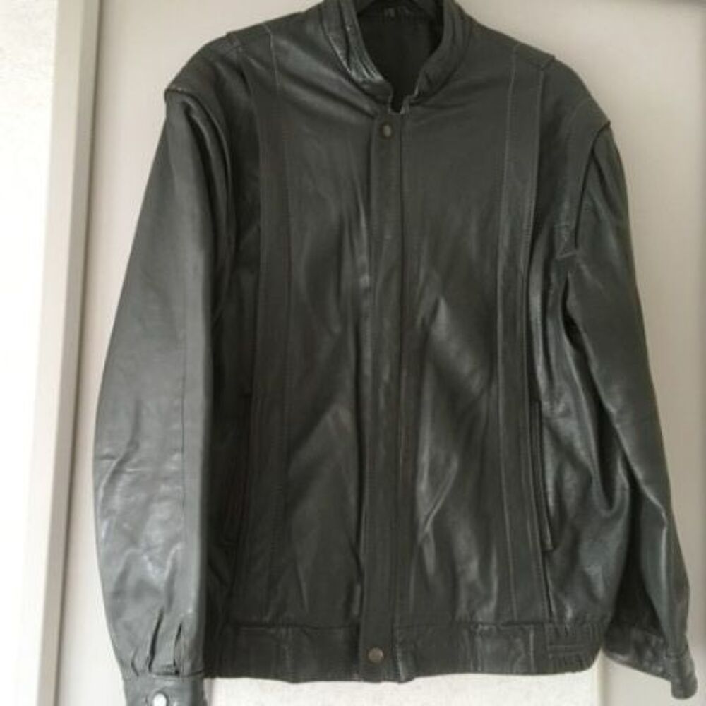 blouson en cuir coloris gris Vêtements