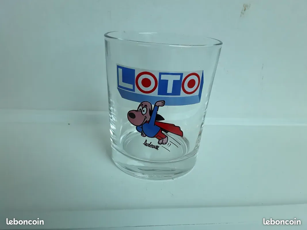 6 Ancien Verre Publicitaire LOTO Jeux Ap&eacute;ritif Vintage Colle Décoration