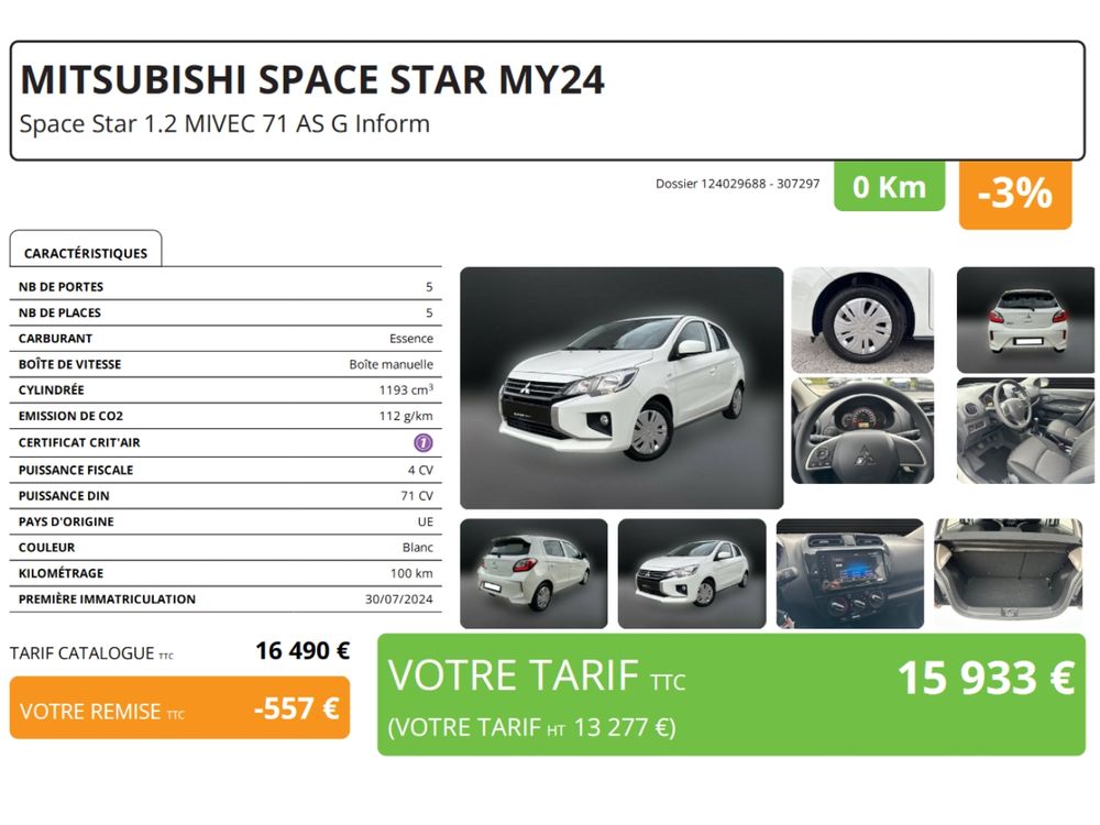 Space Star 1.2 MIVEC 71 AS&G Inform 2024 occasion 42170 Chambles